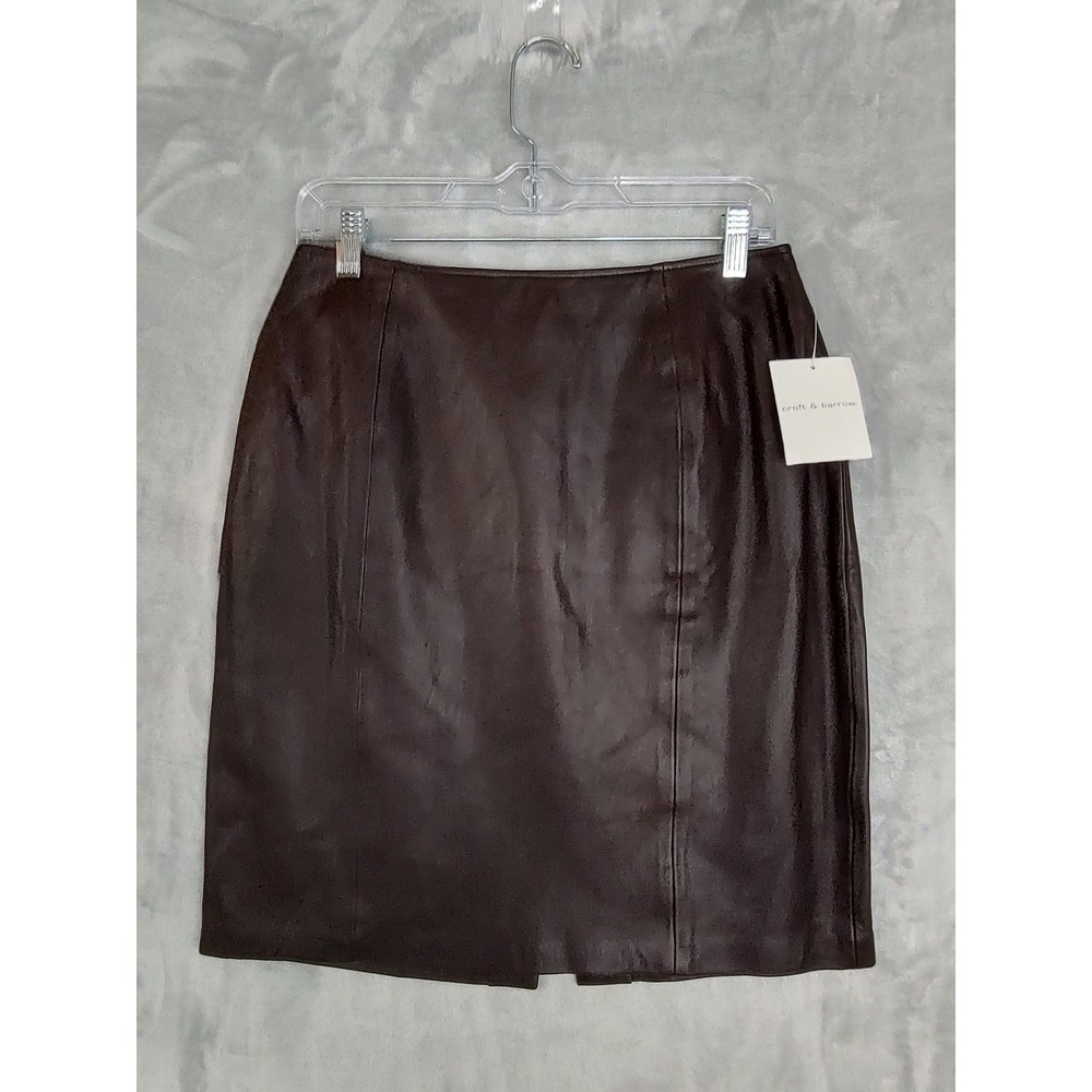Croft & Barrow Lambskin Leather Skirt Brown Pencil Career Women's